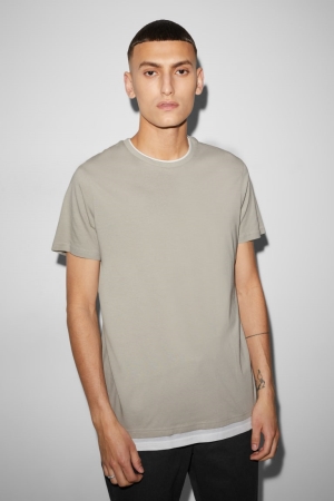 C&A 2-in-1 Look T-shirts Grijs Bruin | HQZ-149250