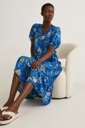 C&A A-line Floral Jurken Blauw | PAW-318754