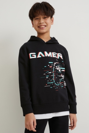 C&A Augmented Reality Motif Hoodie Zwart | UBE-562974