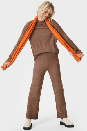 C&A Basic Gebreid Relaxed Fit Recycled Broek Bruin | NDY-890421
