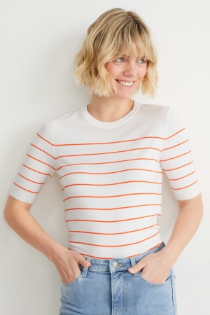 C&A Basic Lenzing™ Ecovero™ Gestreept Jumpers Oranje Wit | ECP-847936
