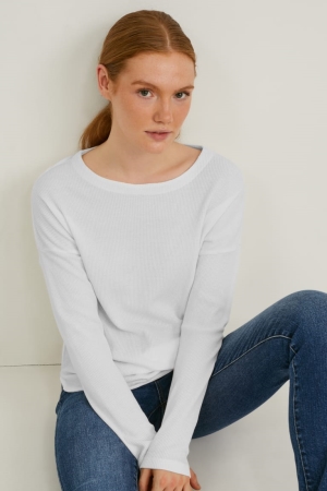 C&A Basic Long Sleeve Cradle To Cradle Certified® Gold T-shirts Wit | HER-084572