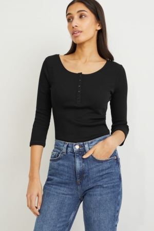 C&A Basic Long Sleeve Topjes Zwart | MXH-302597