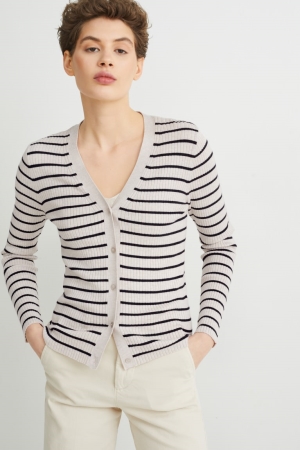 C&A Basic With Lenzing™ Ecovero™ Gestreept Cardigan Beige | LKS-862174