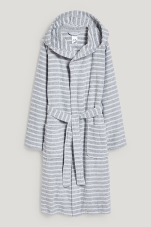C&A Bathrobe With Hood Gestreept Zwemkleding Lichtgrijs | FNS-089351