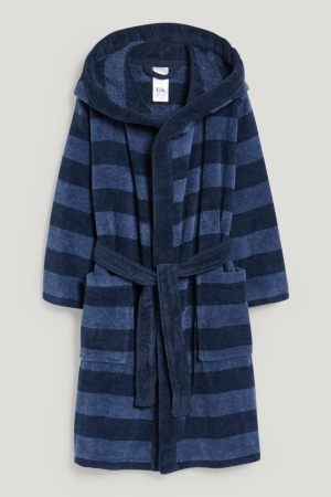 C&A Bathrobe With Hood Gestreept Zwemkleding Donkerblauw | WUS-870529