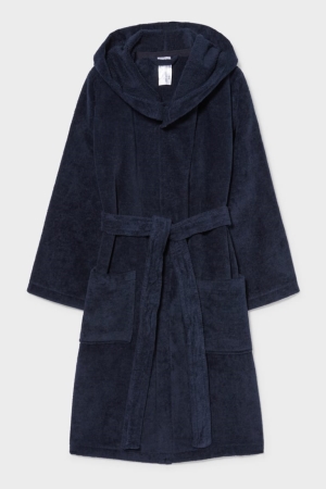 C&A Bathrobe With Hood Organic Katoenen Zwemkleding Donkerblauw | BDG-659230