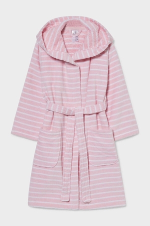 C&A Bathrobe With Hood Organic Katoenen Gestreept Zwemkleding Roze | JQO-672138