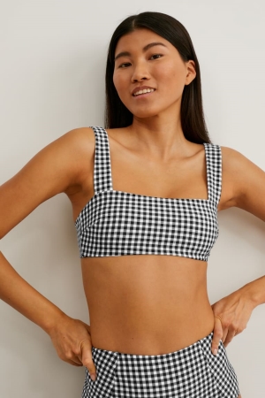 C&A Bikini Gewatteerd Non-wired Check Zwemkleding Wit Zwart | CAK-107485