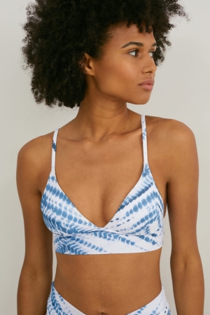 C&A Bikini Triangle Gewatteerd Lycra® Xtra Life™ Zwemkleding Wit Blauw | QVO-358291