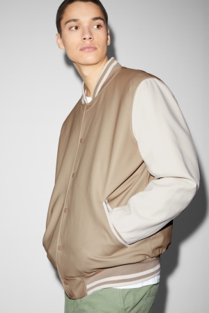 C&A Bomber Faux Leren Jassen Grijs Bruin | EFM-340712