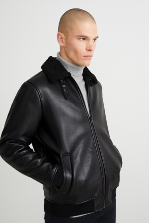 C&A Bomber Faux Leren Jassen Zwart | TZD-459238