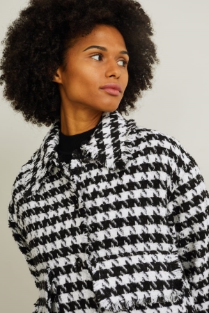 C&A Bouclé Check Blazer Zwart Wit | YZF-065241