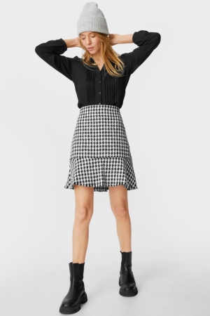 C&A Bouclé Check Rokken Zwart Wit | DPX-975103