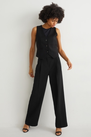 C&A Business High Taille Brede Leg Broek Zwart | QSI-047193