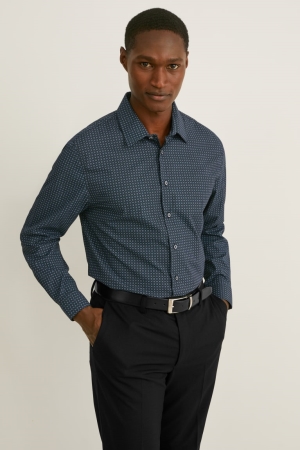 C&A Business Slim Fit Kent Collar Easy-iron Overhemd Donkergroen Zwart | HRU-024861
