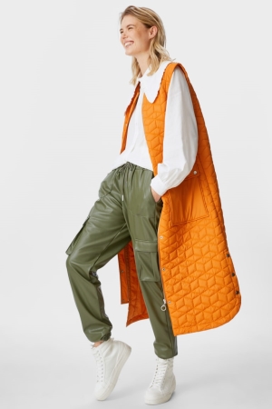 C&A Cargo Faux Leren Recycled Broek Donkergroen | RAH-892304
