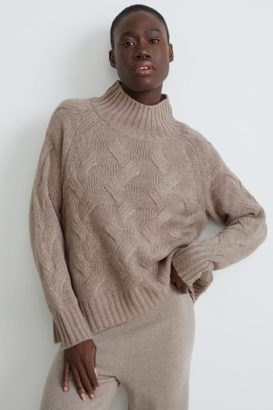 C&A Cashmere Cable Knit Pattern Jumpers Grijs Bruin | CFY-391276