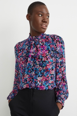 C&A Chiffon Floral Blouse Multicolour Printed | GVR-029473