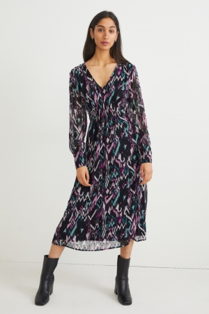 C&A Chiffon Patterned Jurken Zwart | BJO-045389