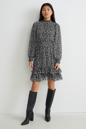 C&A Chiffon Patterned Jurken Zwart Grijs | ANM-809721