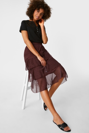 C&A Chiffon Rokken Donkerrood | CKU-458362