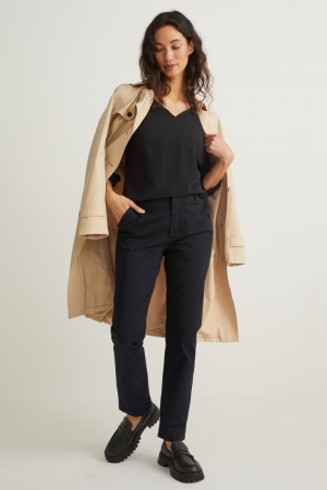 C&A Chinos Mid-rise Taille Broek Zwart | FQM-342587