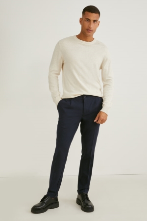 C&A Chinos Tapered Fit Flex 4 Way Stretch Check Broek Donkergrijs | PAT-297034