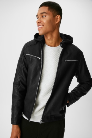 C&A Clockhouse Biker Faux Leren 2-in-1 Look Jassen Zwart | YVR-061542