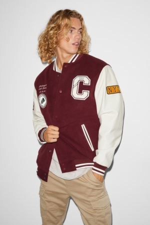 C&A Clockhouse Bomber Jassen Bordeaux Wit | AJU-543807