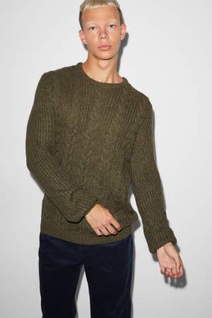 C&A Clockhouse Cable Knit Pattern Jumpers Donkergroen | ZXM-275490