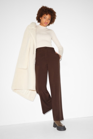 C&A Clockhouse Cloth High Taille Brede Leg Broek Donkerbruin | VZN-058921