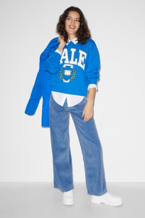 C&A Clockhouse Corduroy High Taille Brede Leg Broek Blauw | WVH-179564