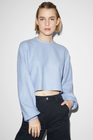 C&A Clockhouse Cropped Hoodie Lichtblauw | TGB-692417