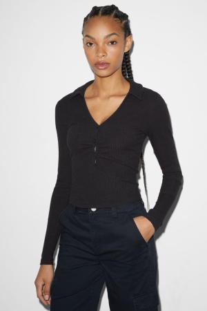 C&A Clockhouse Cropped Long Sleeve Topjes Zwart | DFN-027546