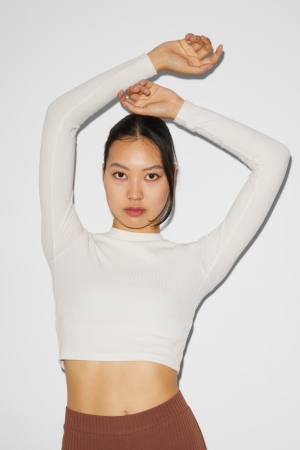 C&A Clockhouse Cropped Long Sleeve Topjes Wit | SLG-763901