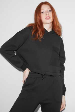 C&A Clockhouse Cropped Recycled Hoodie Zwart | ISO-472896