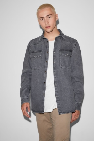 C&A Clockhouse Denim Kent Collar Overhemd Diepgrijs | SNQ-605234