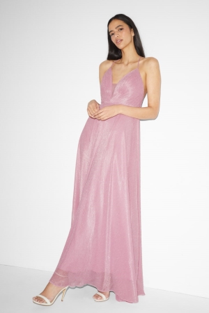 C&A Clockhouse Fit & Flare Shiny Partywear Jurken Roze | RTD-792813
