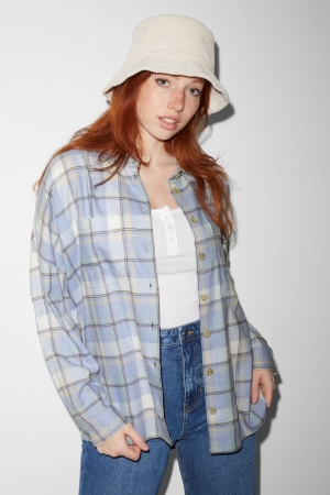 C&A Clockhouse Flannel Check Blouse Lichtblauw | LGR-570198