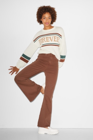 C&A Clockhouse Flare High Taille Broek Lichtbruin | PXU-514768