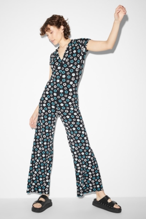 C&A Clockhouse Floral Jumpsuit Zwart | NWU-861742