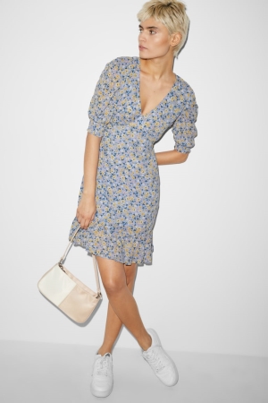 C&A Clockhouse Floral Jurken Lichtblauw | OQW-426708
