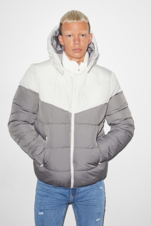 C&A Clockhouse Gewatteerd With Hood Recycled Jassen Wit Grijs | GVB-150789