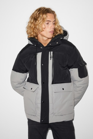 C&A Clockhouse Gewatteerd With Hood Recycled Jassen Zwart Grijs | PAO-941378