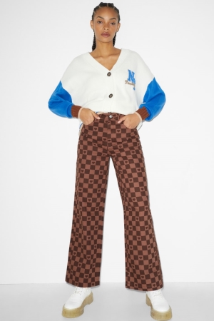 C&A Clockhouse High Taille Brede Leg Checks Broek Bruin | RMK-408362