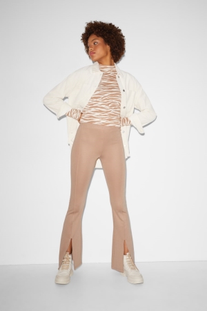 C&A Clockhouse Jersey Flared Broek Lichtbruin | ZLV-569301