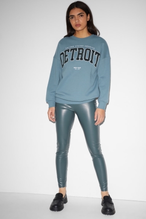 C&A Clockhouse Leggings Faux Leren Broek Donkergroen | NOM-013245