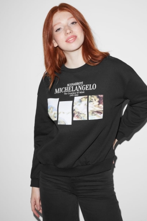 C&A Clockhouse Michelangelo The Creation Of Adam Sweatshirts Zwart | ROP-156784
