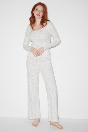 C&A Clockhouse Pyjama Floral Nachtkleding Wit | YXN-673029